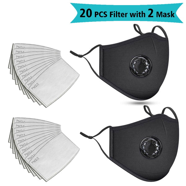 20 PCS Filter Fashion Washable Reusable Mask Anti Pollution Mouth Respirator Dust Masks Cotton Unisex Mouth Muffle Black
